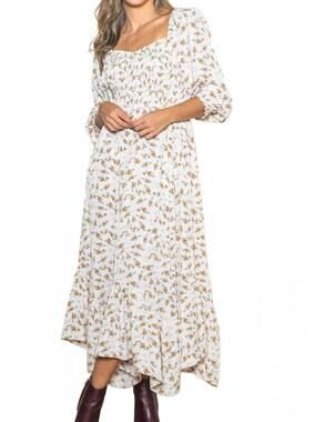 NEW ELLOH women's romantic floral maxi dress in cream